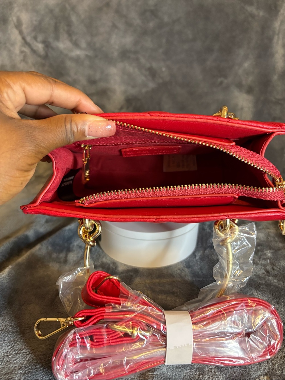 Badgley Mischka red Quilted Tote Bag with Gold Hardware - Picture 7 of 8